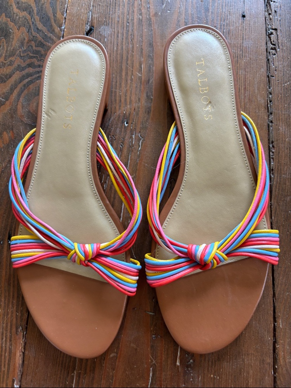 NEVER WORN: Talbots Rainbow Knot Slide Sandals with Brown Footbed